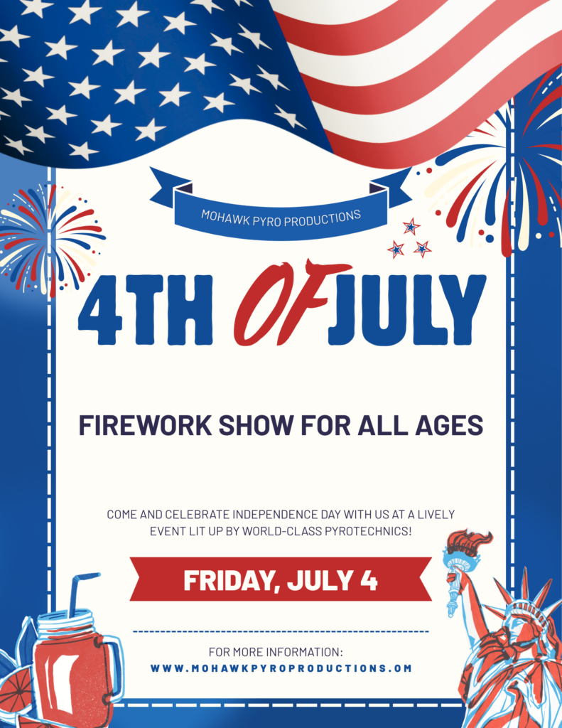4th of July Flyer for our community event for the 4th of July Fireworks show!